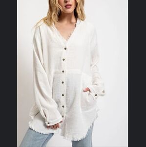 Petal + Pup Button-Up Frayed Hem Blouse